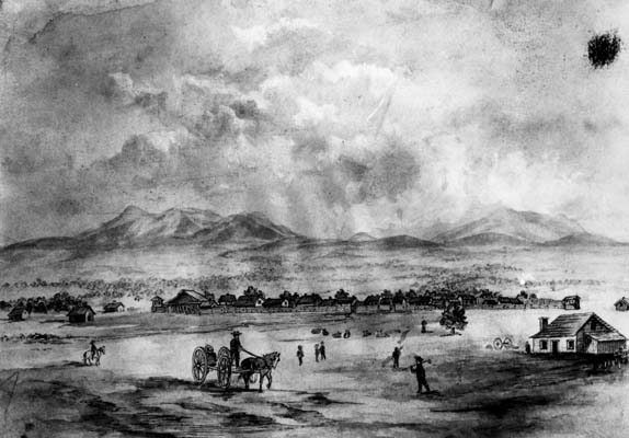 Public Domain Los Angeles as a frontier settlement, c. 1850s. When Biddy Mason arrived in 1856, the city held fewer than 4,000 people. She lived to see it grow to more than 50,000.