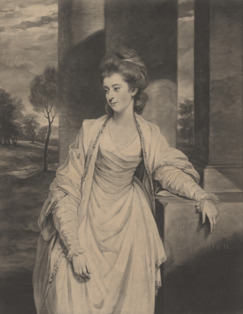 Portrait labeled "Countess of Aylesford," but the clothing style is decades too early to be Edith Aylesford, the countess linked to the 1876 Churchill scandal.