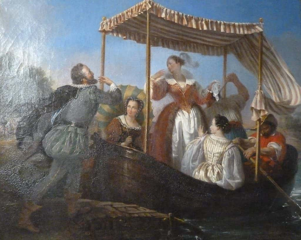 Gabrielle d'Estrées departs by barge for Paris, in a farewell that turned out to be her last with the king.