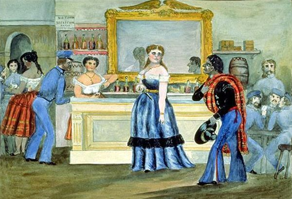 Painting by Samuel E. Chamberlain, c.1846. Sarah Bowman ran hotels for soldiers in northern Mexico during the Mexican-American War. The army called her the Heroine of Fort Brown.