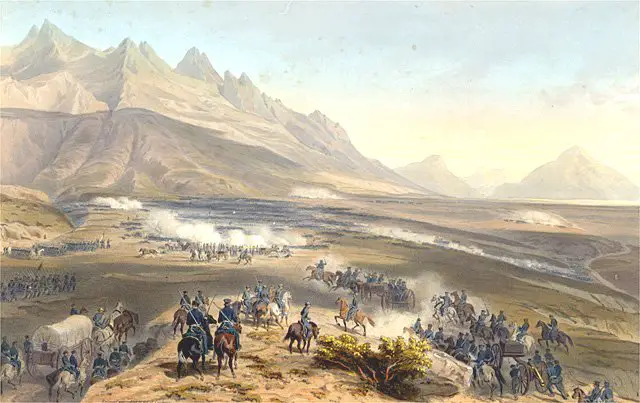 The Battle of Buena Vista, February 1847. Sarah Bowman loaded cartridges and carried wounded soldiers from the field as US forces repulsed a Mexican army three times their size.