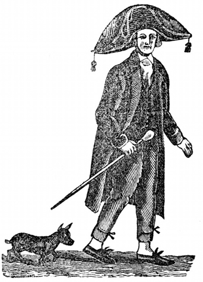 Public Domain. Timothy Dexter as depicted in his 1802 self-published book A Pickle for the Knowing Ones a book he wrote without a single punctuation mark.
