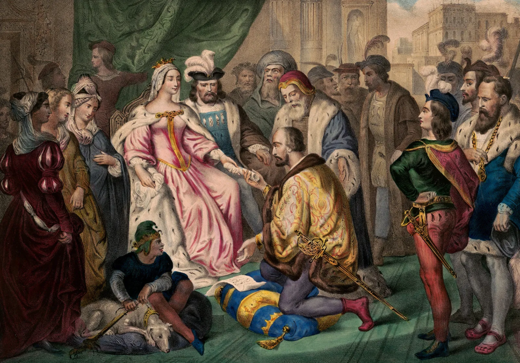 19th-century illustration depicting a queen receiving petitioners at court. When the Comuneros rebels reached Juana at Tordesillas in 1520, their notaries recorded a woman speaking with clear intelligence.