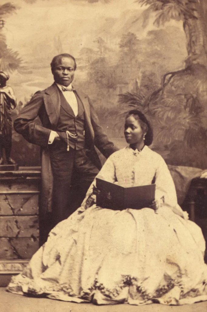 Sarah Forbes Bonetta and James Pinson Labulo Davies, photographed weeks after their Brighton wedding in August 1862. She was 19. He was 34.