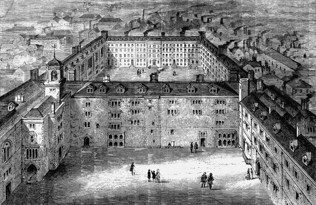 Bridewell Prison, London, rebuilt after the Great Fire of 1666. Elizabeth Cresswell was imprisoned here twice: first in 1658 for running a brothel under Puritan rule, and again in the 1690s, where she died around 1698.