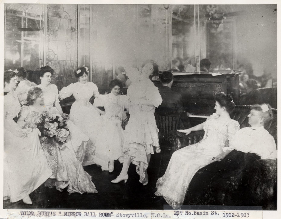 Hilma Burt's Mirror Ball Room, 209 Basin Street, Storyville, 1902. A rival to Mahogany Hall just steps away. Jelly Roll Morton played piano in rooms exactly like this one.