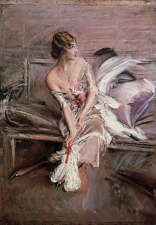 Gladys Deacon by Giovanni Boldini, c.1905–08. Boldini painted her before the paraffin wax she'd injected into her nose slipped to her chin, disfiguring her permanently.