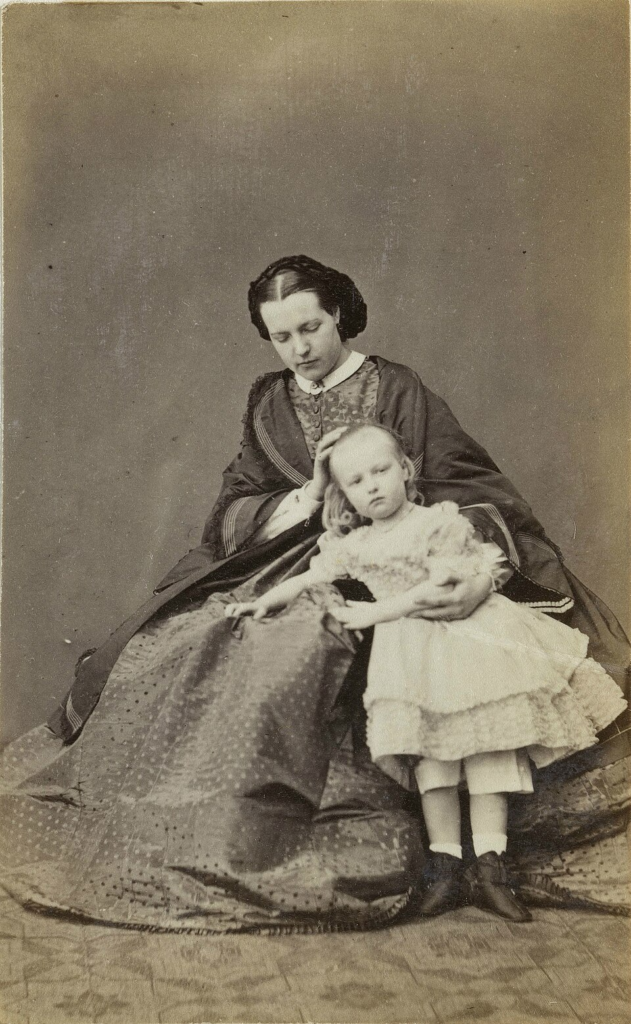 Public Domain Queen Marie Henriette with the young Princess Louise, circa 1860s. Leopold II described his newborn daughter as having "a large nose, worthy of mine in every way."
