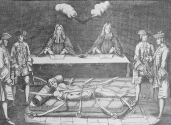 An 18th-century engraving of a French Revolutionary tribunal, the same machinery of justice that convicted Jeanne Bécu in December 1793.