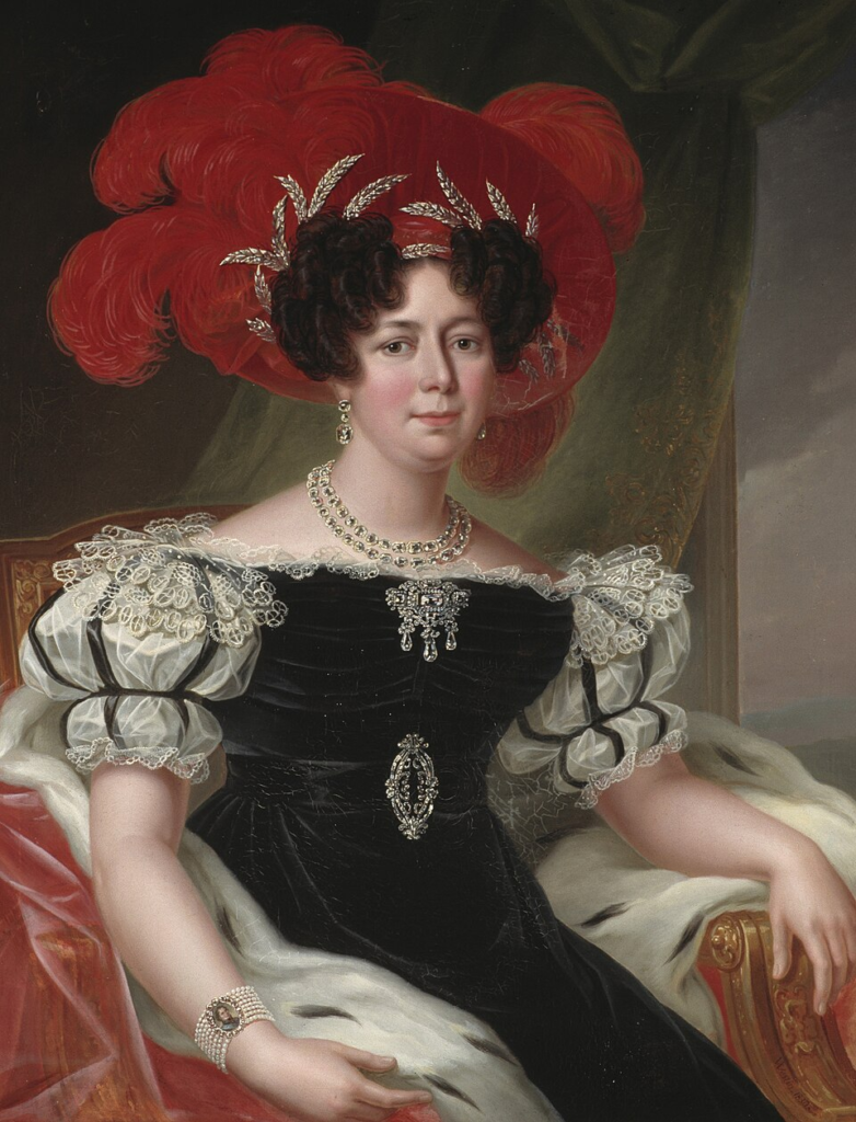 Désirée Clary, painted around her 1829 coronation as Queen of Sweden. She arrived in Stockholm weeping at the snow and spent decades trying to leave.