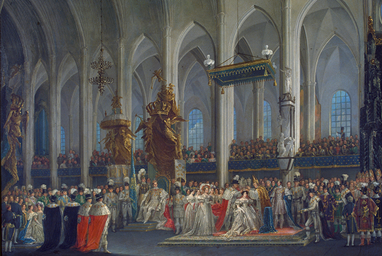 Désirée Clary crowned Queen of Sweden at Storkyrkan, Stockholm, August 21, 1829, six years after returning to a country she had once fled.