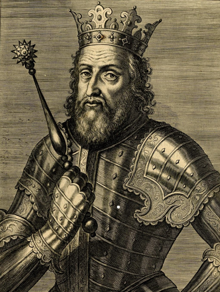 An engraving traditionally associated with Afonso IV of Portugal, the king who ordered the assassination of Inês de Castro in 1355.
