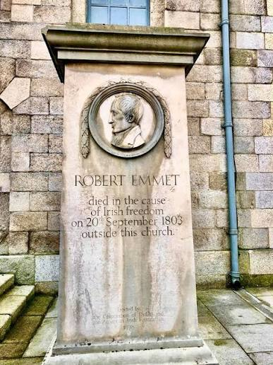 The memorial stone outside St. Catherine's Church, Thomas Street, Dublin, marking the spot where Robert Emmet was executed on 20 September 1803.