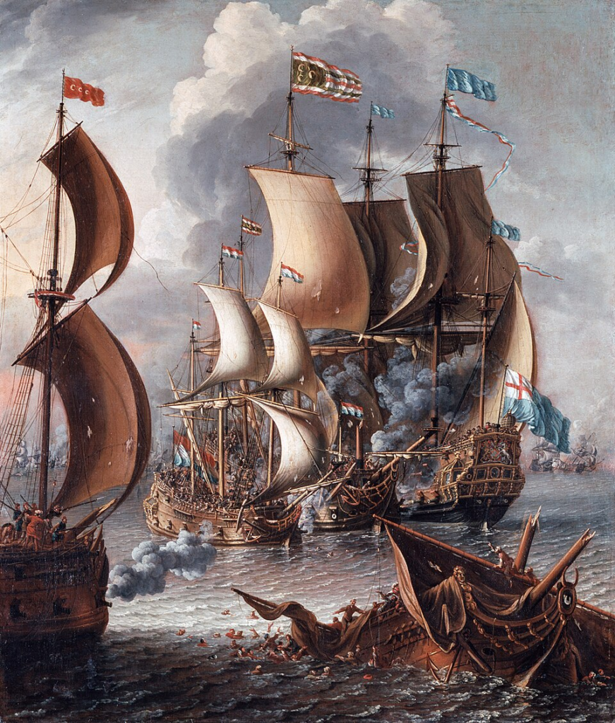 A Sea Fight with Barbary Corsairs by Laureys a Castro, c. 1681. Pirates like these captured Hudson in 1644 and sold him into slavery in North Africa.