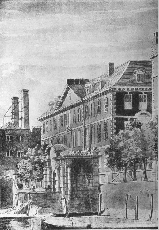 J. Alfred Gotch, The English Home from Charles I. to George IV Believed to depict Denmark House, London, where Jeffrey Hudson lived as part of Queen Henrietta Maria's household from 1626.