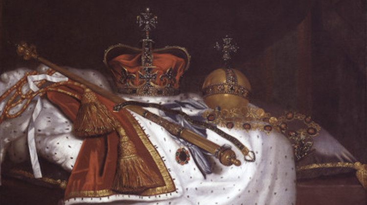 The English Crown Jewels the crown, orb, and sceptre Thomas Blood attempted to steal from the Tower of London in May 1671.