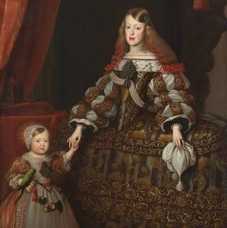Believed to depict Queen Mariana of Austria with the Infanta Margaret Theresa, the child at the center of Velázquez's Las Meninas.