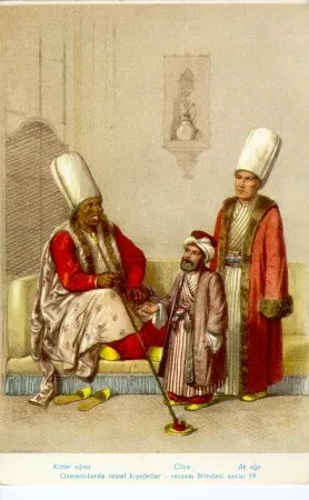 A Brindesi illustration of Ottoman court figures, including a court dwarf labeled Cüce. The practice of employing dwarfs in royal courts spanned Europe and beyond.