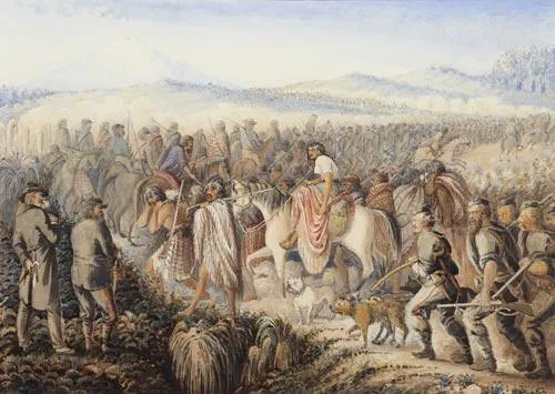 Te Ara Encyclopedia of New Zealand | Government forces marching through Taranaki, 1865–66, the same campaign Bent had just deserted to fight against.
