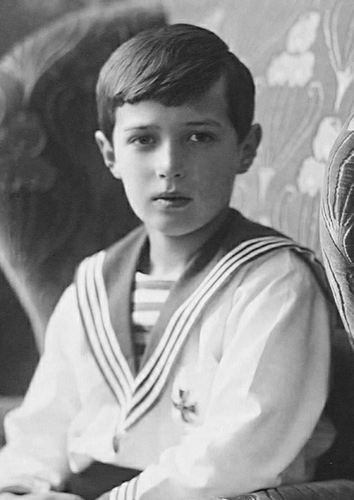 Tsarevich Alexei Nikolaevich, the hemophiliac heir to the Russian throne whose illness made Rasputin indispensable to the Romanovs.