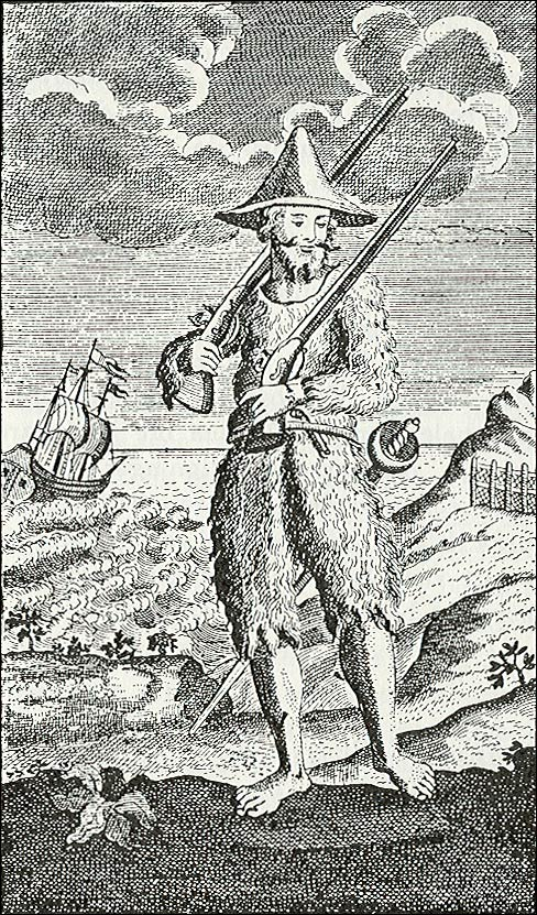 An 18th-century engraving believed to show Alexander Selkirk in the goatskin clothing he made by hand during his four years marooned on Más a Tierra island.