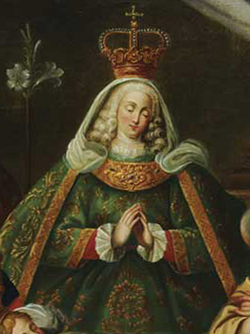 An 18th-century Portuguese painting showing Mother Paula de Odivelas portrayed as the Virgin Mary, a sign of the extraordinary status she held during her lifetime.