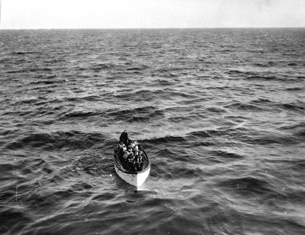 A Titanic lifeboat photographed from the RMS Carpathia during the rescue operation, April 15, 1912.