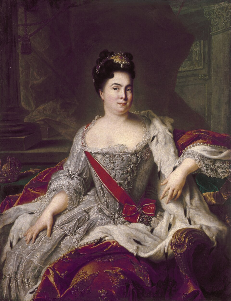 Catherine I of Russia, circa 1717. She wears the Order of Saint Catherine, the royal honour Peter the Great created in her name.