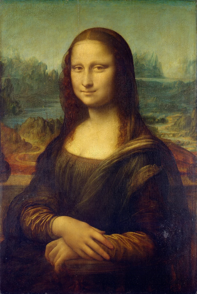 Louvre Museum. Leonardo da Vinci's Mona Lisa, painted c.1503–1519. Vincenzo Peruggia stole it from the Louvre in 1911 and hid it for 28 months before being caught.