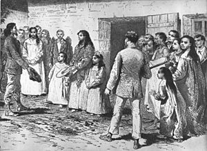 An engraving shows the scene of Dutrou-Bornier's death in 1876. He was murdered in a dispute over a dress, ending eight years of terror on Easter Island.
