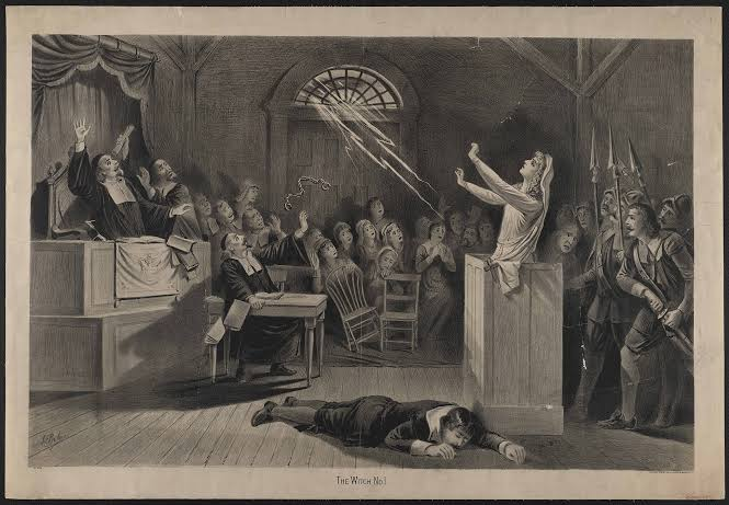 Library of Congress. Joseph E. Baker's 1892 lithograph of a Salem witch trial courtroom. It was a doctor's diagnosis, not a judge's ruling, that started it all.