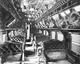 A first-class Pullman Palace Car interior from the 1890s the seats Amanda America Dickson paid for, and was denied, on the journey that brought her home to die.