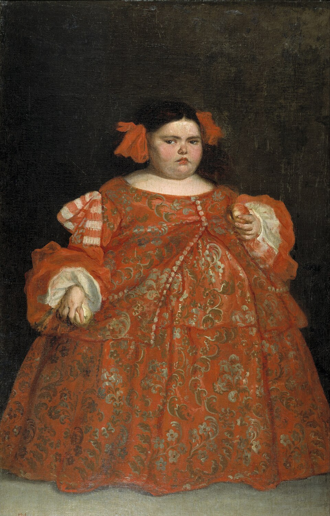 Eugenia Martínez Vallejo at age 6, painted by Juan Carreño de Miranda around 1680. This is "The Monster, Dressed," now in Madrid's Prado museum.